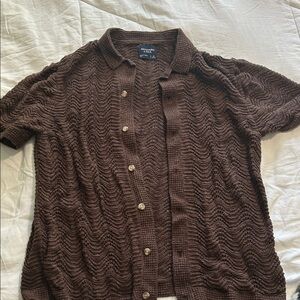 Abercrombie & Fitch Wavy Crochet-Style Button-Through Sweater Polo